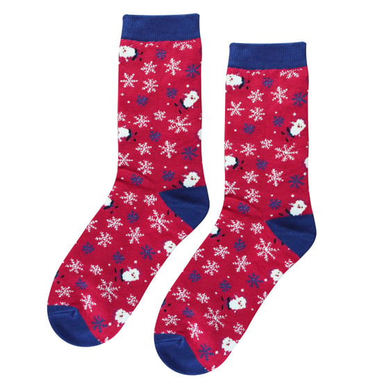 Miss Sparrow - 2 Paar Dames Kerst Sausage Dog Sokken, Sokken met Teckel Motief - Santa Dog (Denim) - Image 3