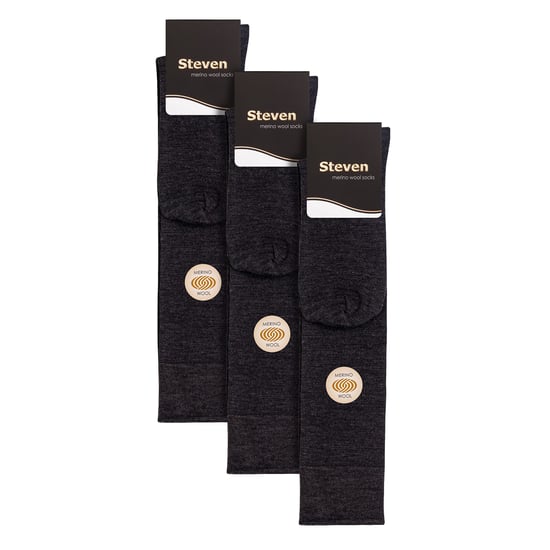 Steven - 3 Paar Multipack Heren Kniehoge Merino Wollen Sokken - Houtskool - Image 2