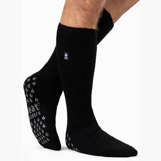 Heat Holders - 2 Paar Heren Kniehoge Winter Pantoffelsokken met Antislip Grip - Zwart Grijs - Image 3