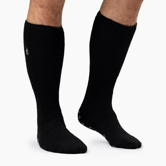 Heat Holders - 2 Paar Heren Kniehoge Winter Pantoffelsokken met Antislip Grip - Zwart Grijs - Image 4