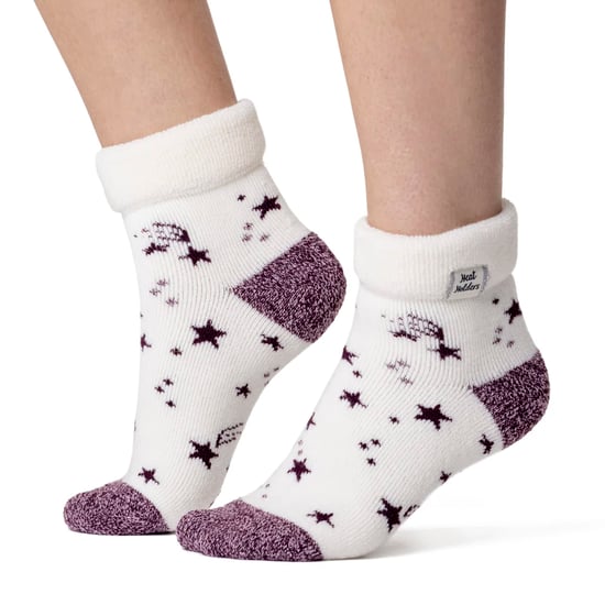 Dames Cozy Sokken met Omslagmanchet | Heat Holders | Warme Fluffy Lounge Sokken voor de Winter - Ivoor/Cabernet Sterren - Image 3