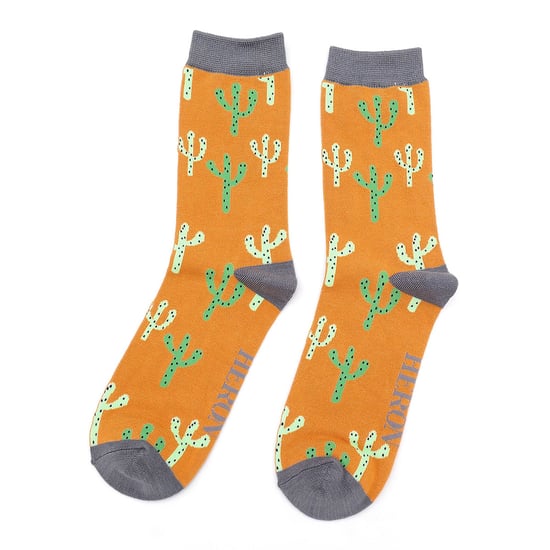Heren Cactus Sokken | Mr Heron | Noviteit Kleurige Grappige Plant Geprinte Bamboosokken | Bijzondere Kerstgift voor Hem - Cactussen (Mosterd) - Image 3