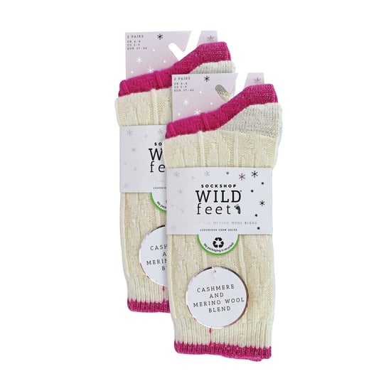 Wildfeet - 4-Paar Dames Kabel Brei Sokken | Lurex Glittersokken voor Vrouwen - Crème / roze - Image 2