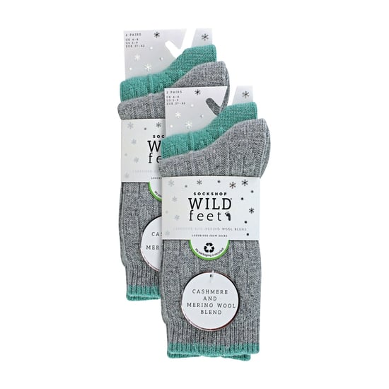 Wildfeet - 4-Paar Dames Kabel Brei Sokken | Lurex Glittersokken voor Vrouwen - Grijs Groen - Image 2