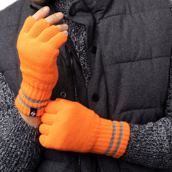 Heren gebreide vingerloze reflecterende handschoenen voor de winter | Heat Holders | Thermische Hi Viz werkhandschoenen - Oranje - Image 3