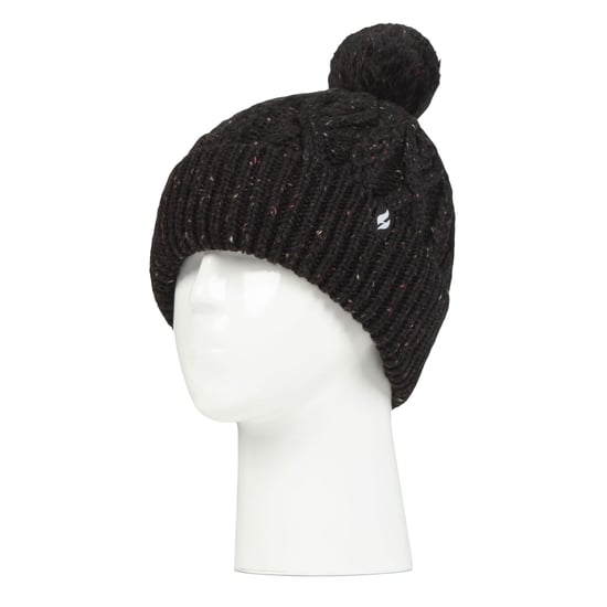 Dames Pom Pom Bobbelhoed | Heat Holders | Modieuze Chunky Warme Kabelgebreide Muts met Heatweaver Fleece Voering | Salzburg Stijl - Zwart - Image 3
