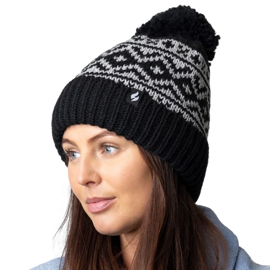 Dames Patroon Omgeslagen Bobble Muts | Heat Holders | Chunky Kabelbrei met Heatweaver Fleece Voering | Billingen Stijl - Zwart - Image 4