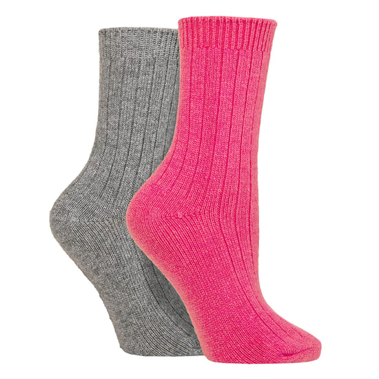 Wildfeet - 4 Paar Dames Cashmere Boot Sokken | Ribgebreide Wollen Bed Sokken - Roze / grijs - Image 3