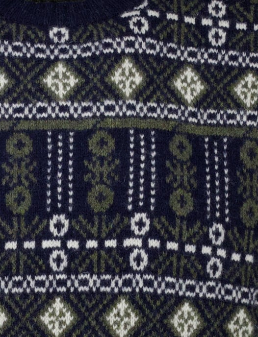 Barbour trui navy groen geprint Grangetown Fair Isle Crew wol - Image 3