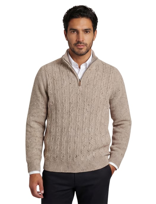 Half zip kabeltrui Fynch Hatton grijs wol - Image 1