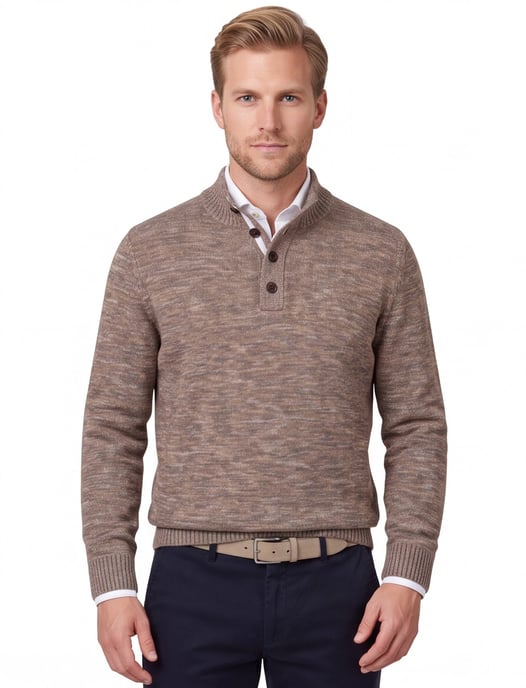 Fynch Hatton Buttoned Troyer trui bruin gemeleerd - Image 1