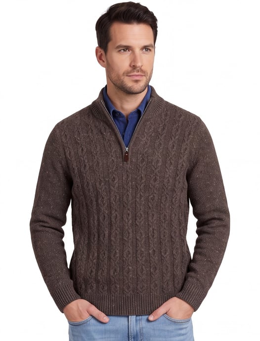 Half zip kabeltrui Fynch Hatton grijs bruin - Image 1