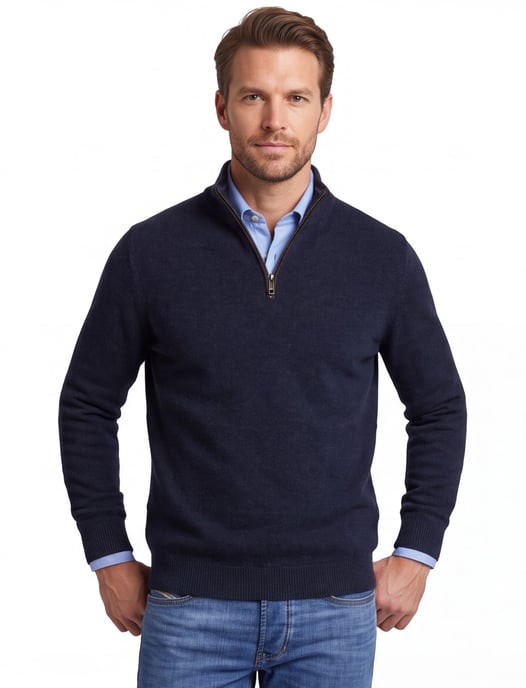 Casa Moda donkerblauw half-zip trui wol - Image 1
