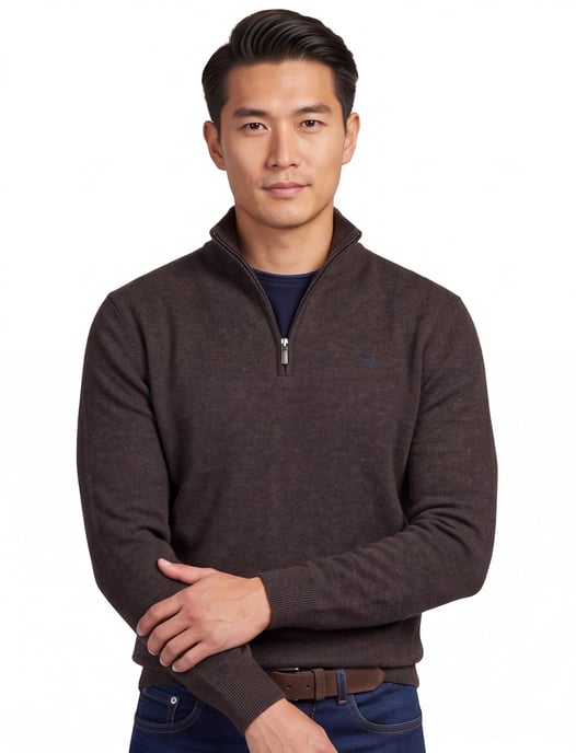 Flynch Hatton Trui Half zip bruin lamswol gemêleerd - Image 1