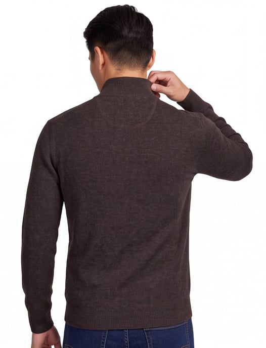 Flynch Hatton Trui Half zip bruin lamswol gemêleerd - Image 2
