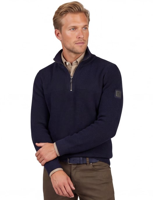 trui Casa Moda donkerblauw effen half zip - Image 1