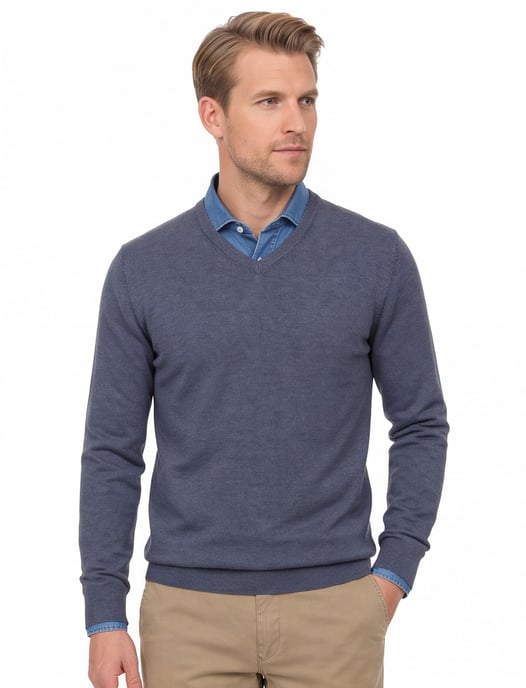 Casa Moda trui v-hals donkerblauw katoen wijde fit - Image 1