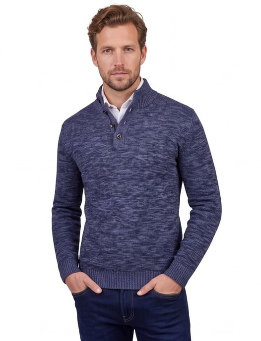 Fynch Hatton Buttoned Troyer trui donkerblauw - Image 1