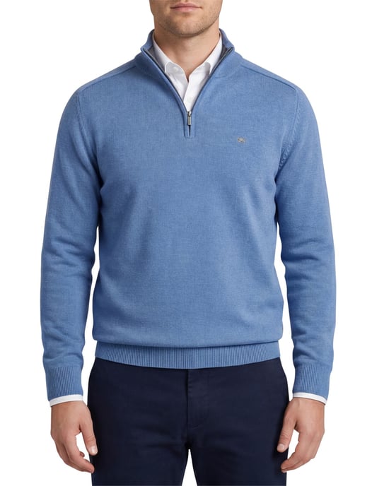 Fynch Hatton Troyer-zip blauw katoen gebreid - Image 1