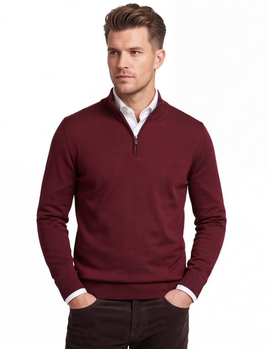 Boss Black Ebenji trui bordeaux half zip effen lamswol - Image 1