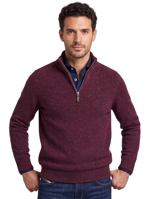 Half zip trui Fynch Hatton gebreid rood - Image 1