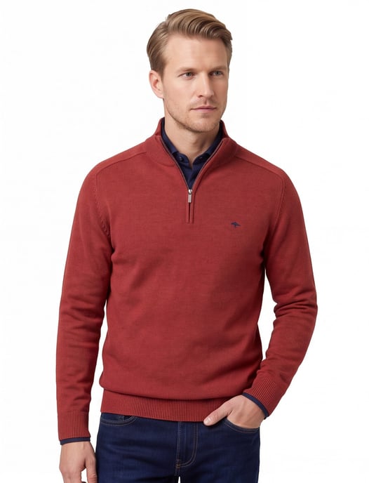 Fynch Hatton Troyer-zip rood katoen casual fit - Image 1