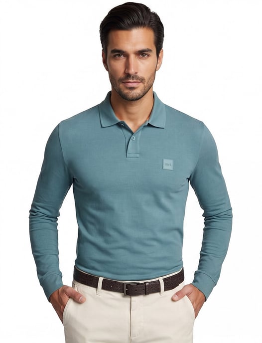Boss Orange polo lange mouw slim fit groen - Image 1