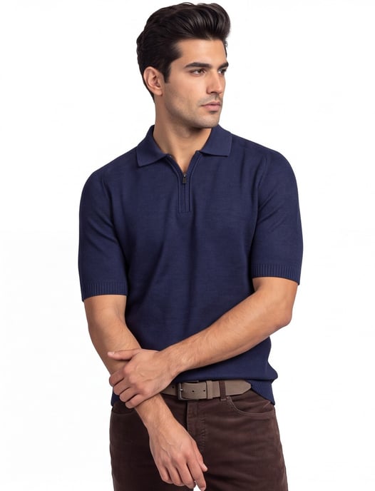 poloshirt Boss Orange donkerblauw met rits - Image 1