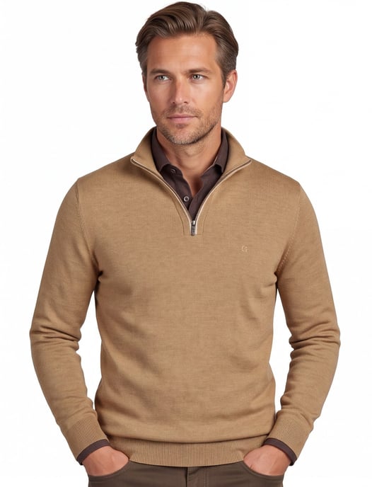 Casa Moda half zip pullover effen camel - Image 1