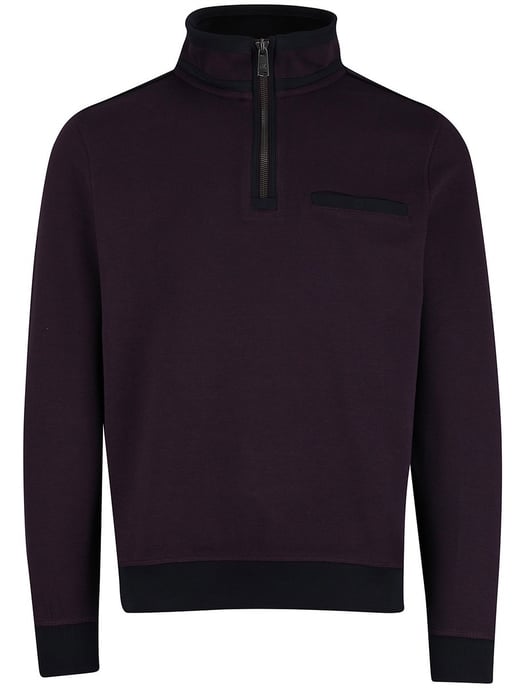 Casa Moda half zip trui premium cotton aubergine met borstzak - Image 3