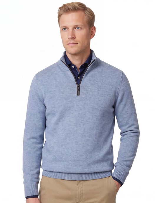 Casa Moda lichtblauw half-zip trui met boord - Image 1