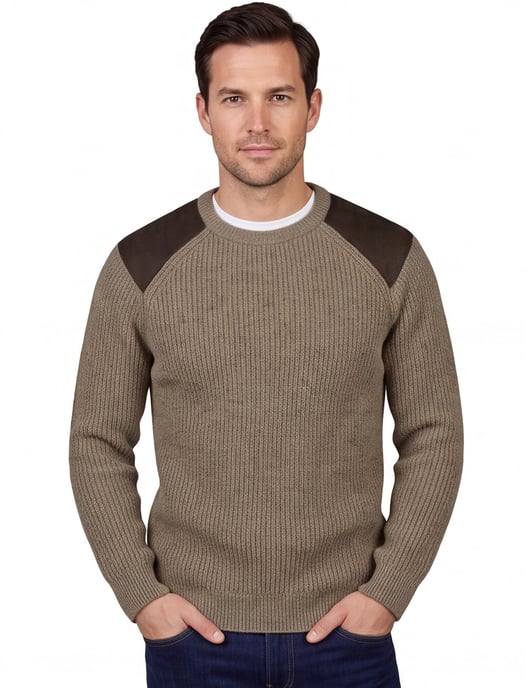 wollen Barbour trui effen khaki normale fit - Image 1