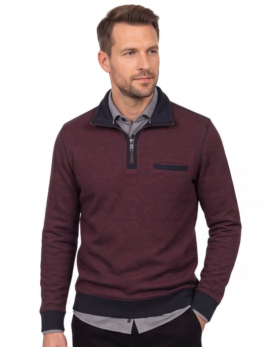 katoenen Casa Moda sweater opstaande kraag aubergine - Image 1