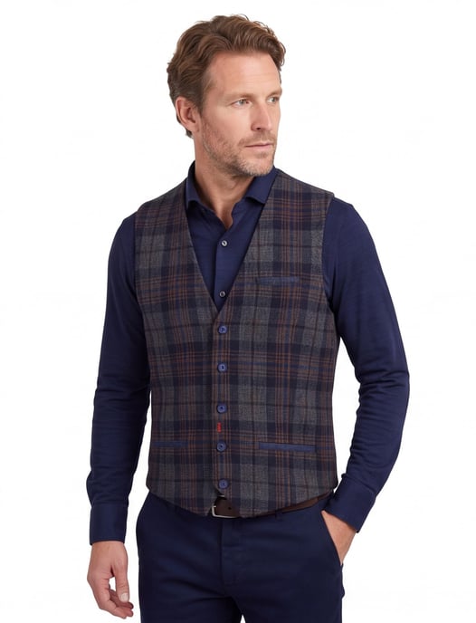 A Fish Named Fred gilet blauw geruit normale fit - Image 1