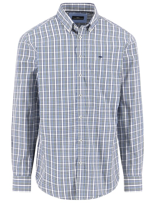 Fynch Hatton geruit overhemd blauw wit katoen borstzak - Image 1