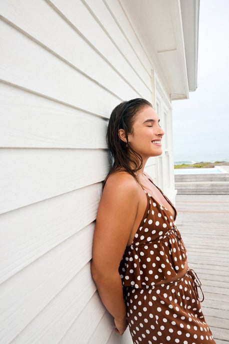 Gestippelde Halter Bikini Top Met Ruffles - Image 1