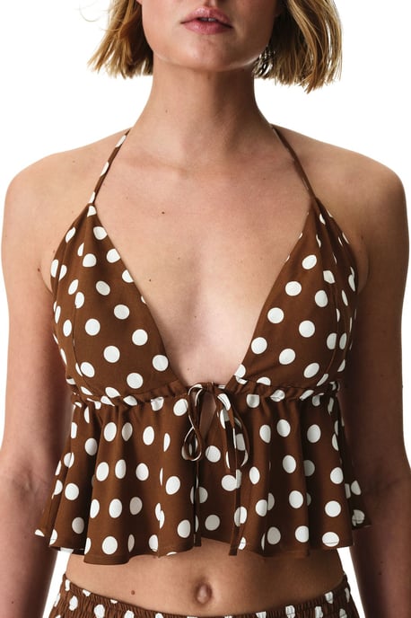 Gestippelde Halter Bikini Top Met Ruffles - Image 5
