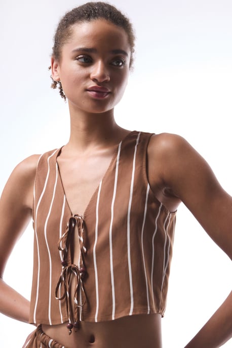 Gestreepte V-hals Mouwloze Bodysuit - Image 2