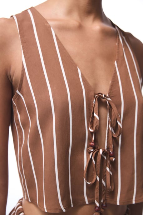 Gestreepte V-hals Mouwloze Bodysuit - Image 4