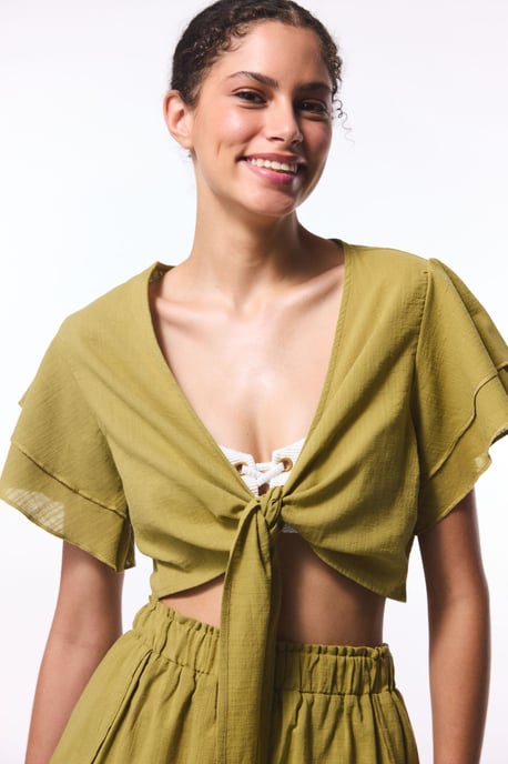 Katoenen Crop Bodysuit Met Strikdetail - Image 1