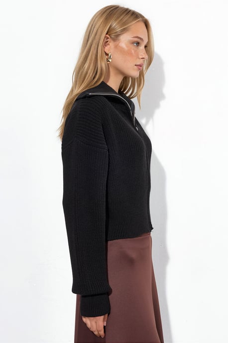 Dames Korte Geribbelde Rits Cardigan - Image 3