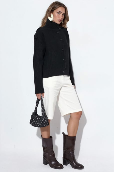 Geribbelde Halse Turtleneck Knopen Cardigan - Image 2