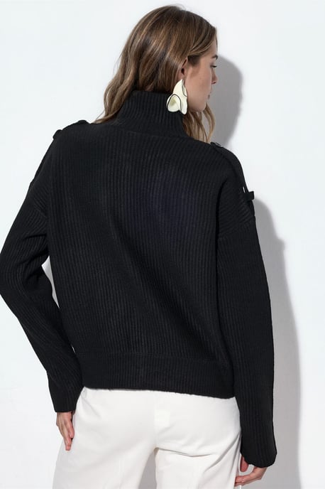Geribbelde Halse Turtleneck Knopen Cardigan - Image 3