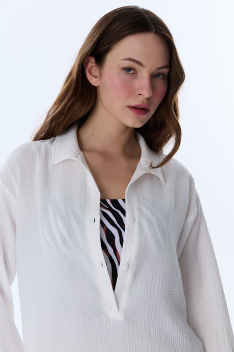 Lange Oversized Katoenen Knop Cover-Up - Image 3