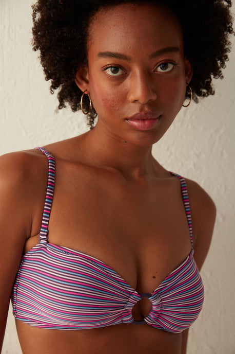 Gestreepte Cut-Out Bandeau Bikini Top - Image 1