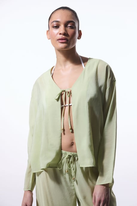 Overmaat V-hals Strik-voorkant Midi Kimono - Image 1