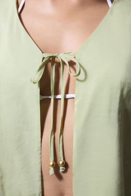 Overmaat V-hals Strik-voorkant Midi Kimono - Image 5