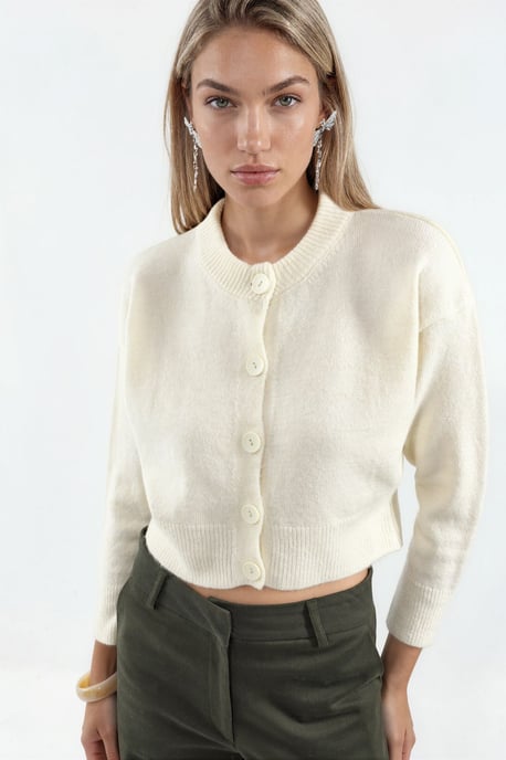 Korte Geribbelde Cardigan met Knopen - Image 1