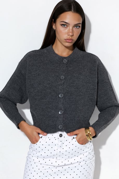 Korte Geribbelde Cardigan met Knopen - Image 1