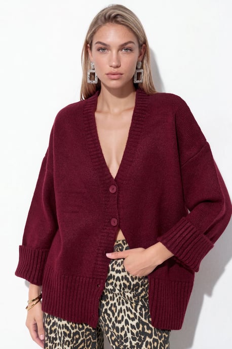 Geribbelde V-hals Knopen Cardigan - Image 1